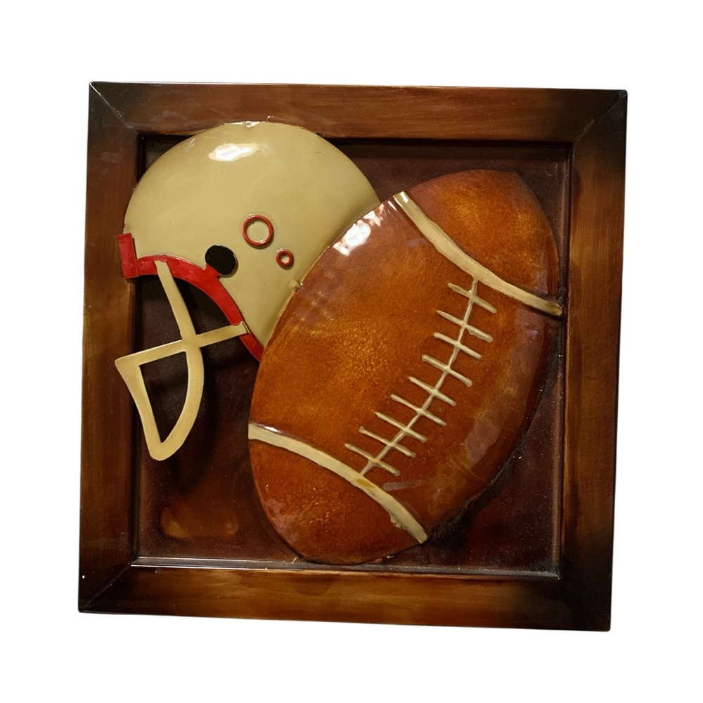 Vintage Metal Football Helmet & Football Wall Art Plaque Sports Decor